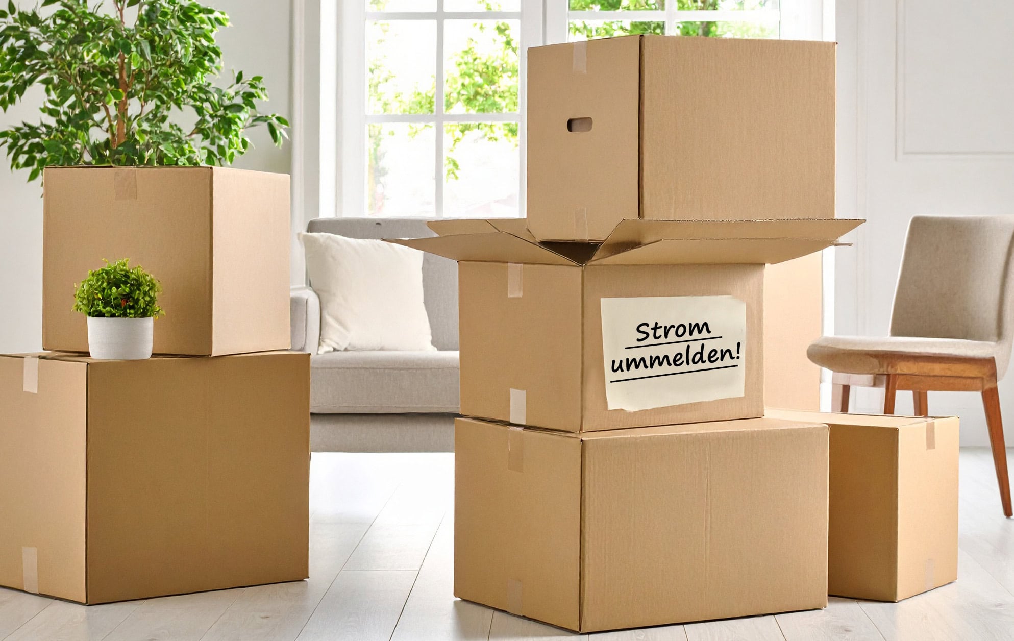 Umzugskisten Stromummelden 2 Umzugskartons im Wohnzimmer