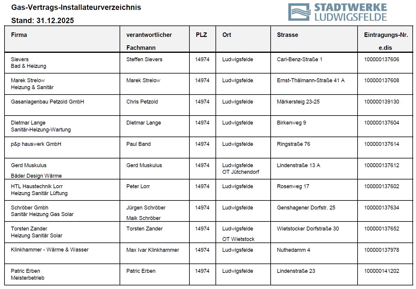 Installateurverzeichnis